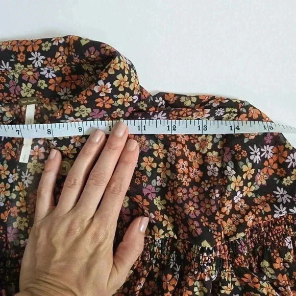 Free people Bonnie shirt dress floral orange button mini dress sz Small - Picture 9 of 11